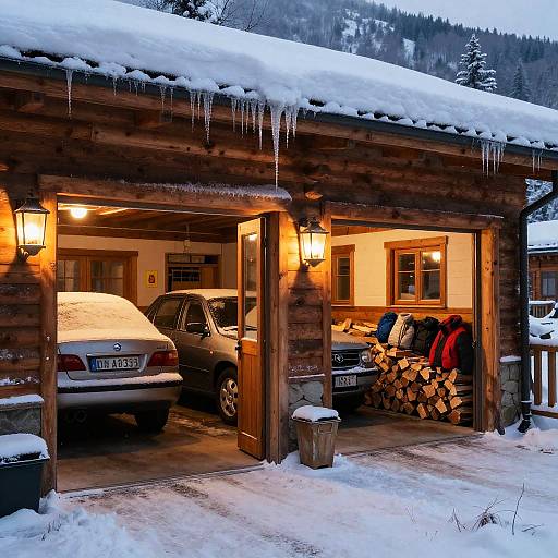 Cozy Snowy Mountain Cabin Garages