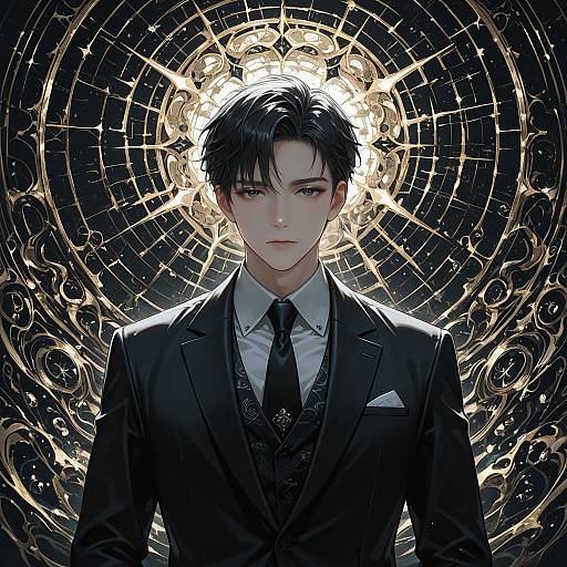 Formal Marble-Pattern Portrait of One Male