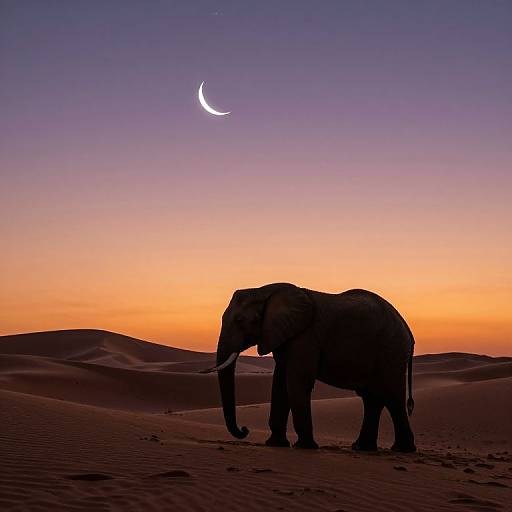 Elephant silhouette in desert twilight