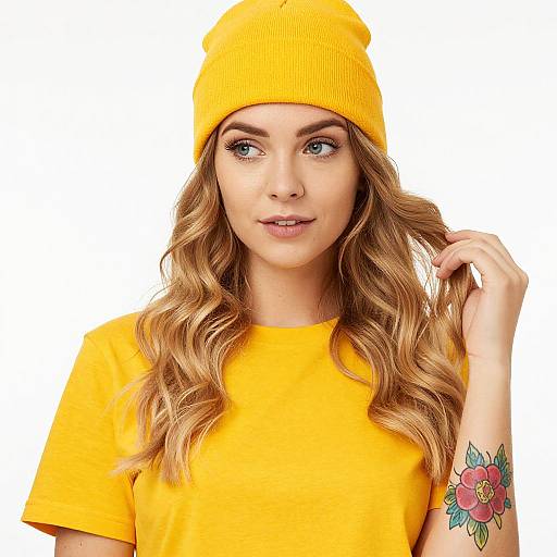 Young Woman in Yellow with Floral Tattoo