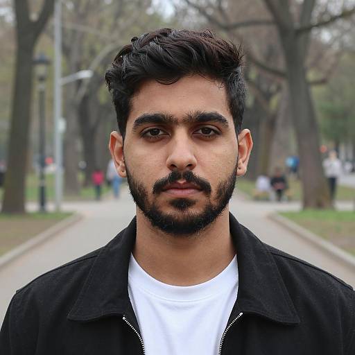 Serious Young Man Outdoors in Park