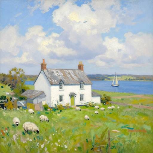 Serene American Impressionist Cottage Scene