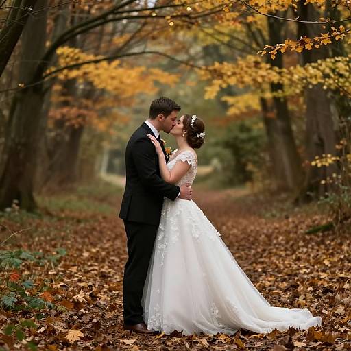 Autumn Woodland Wedding Kiss