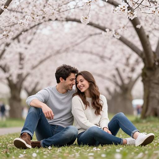 Flirty Couple by Cherry Blossom Tree