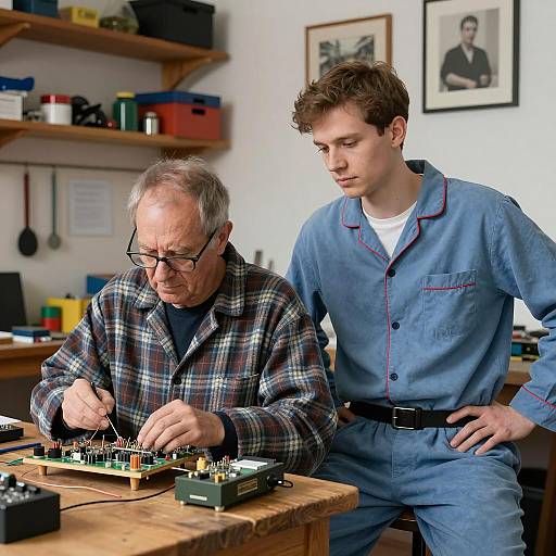 Candid Workshop Scene with Two Men