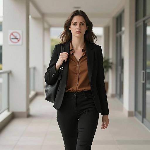 Confident Businesswoman Walking in Modern Corridor