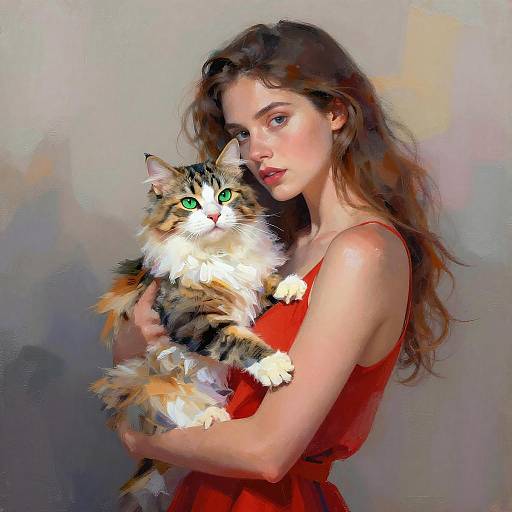 Surreal Woman with Norwegian Forest Cat