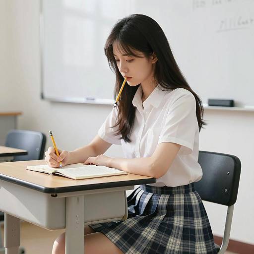 Thoughtful Student in Classroom Setting