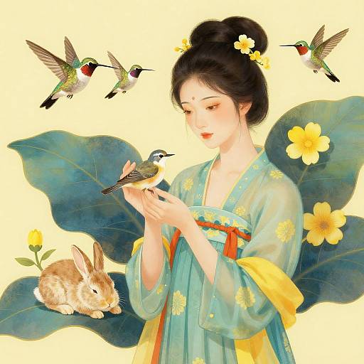 Serene Asian Woman with Nature