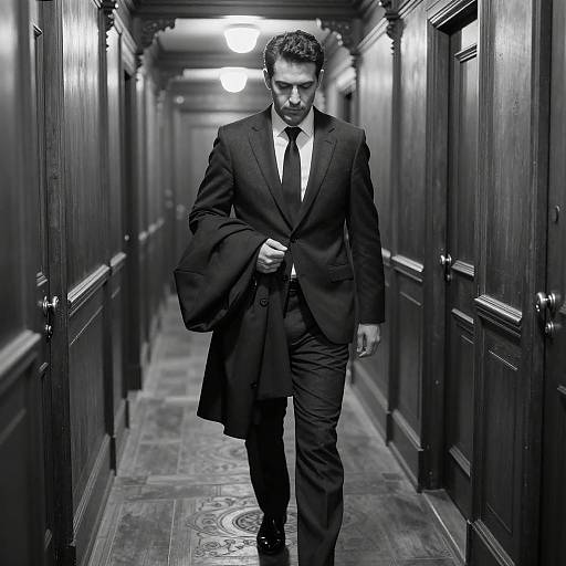 Mysterious Man in Elegant Hallway