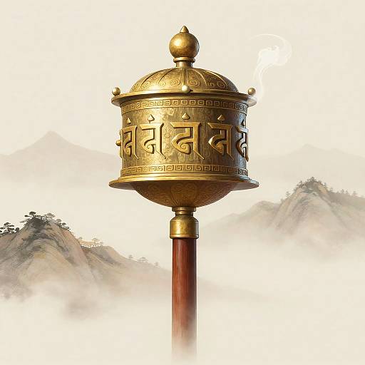 Intricate Tibetan Prayer Wheel Illustration