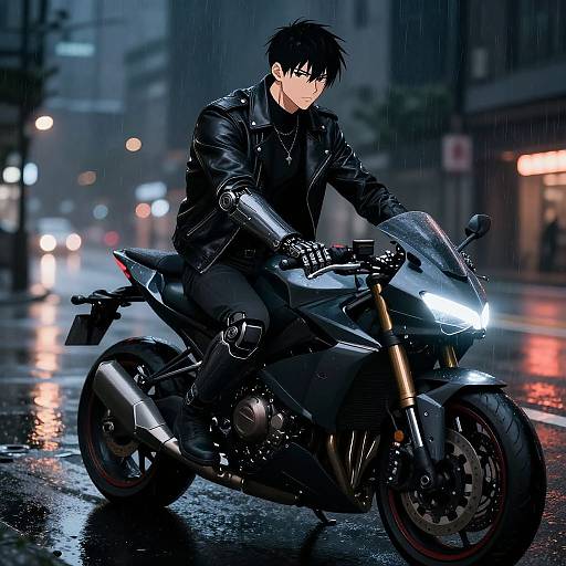 Cyberpunk Anime Guy on Futuristic Bike
