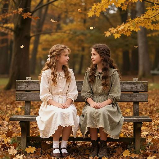 Vintage Girls in Autumn Forest