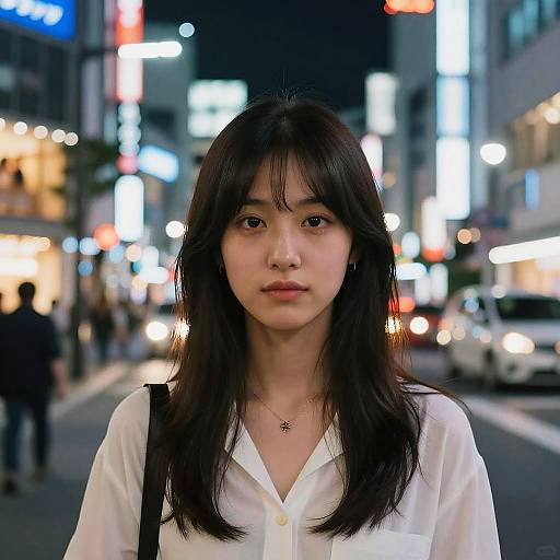 Young Woman on Tokyo Street at Night