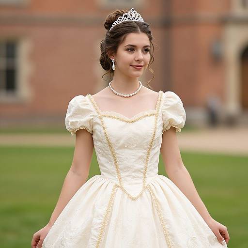Young Woman in Floral Princess Dress