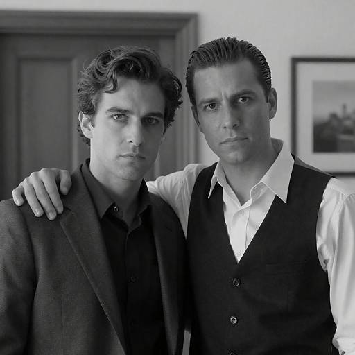 Black and White Portrait of Two Men Indoors