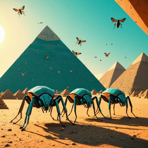 Biomechanical Insects Near Pyramids