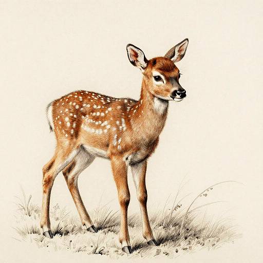 Intricate Dürer-Style Red Deer Fawn
