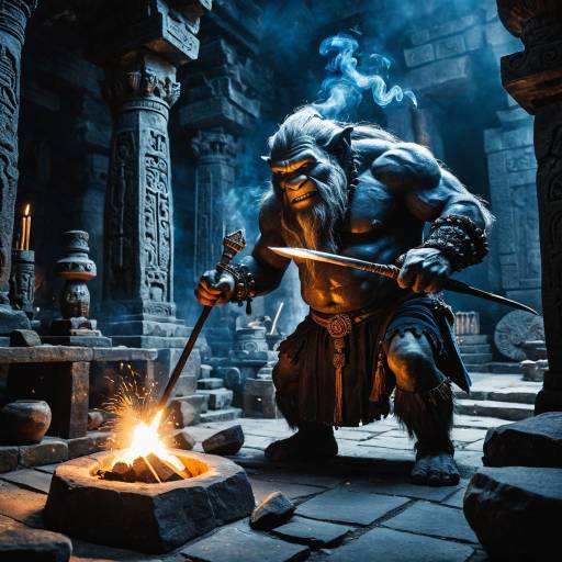 Troll Blacksmith Crafting a Mystical Spear