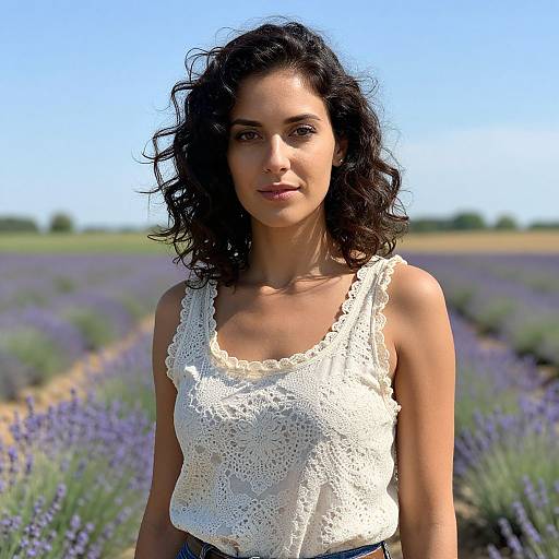 Woman in Vintage Lace on Lavender Farm