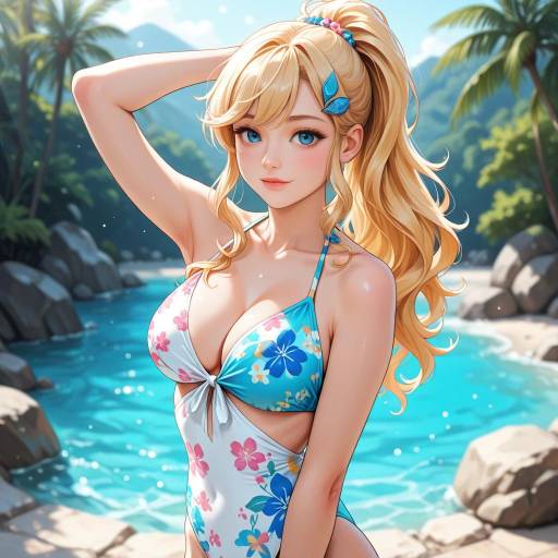 Sunny Swimsuit Girl in Outdoors Scene