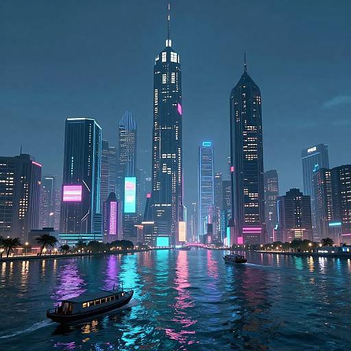 Cyberpunk Futuristic City Flooded Streets