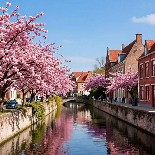 Cherry Blossom Canal in Historic Town