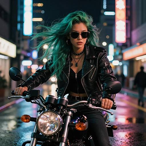 Cyberpunk Biker with Neon Hair