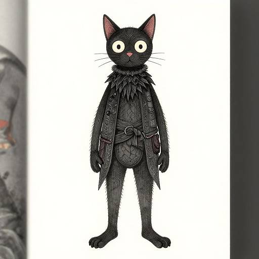 Anthropomorphic Black Cat Adventurer Illustration