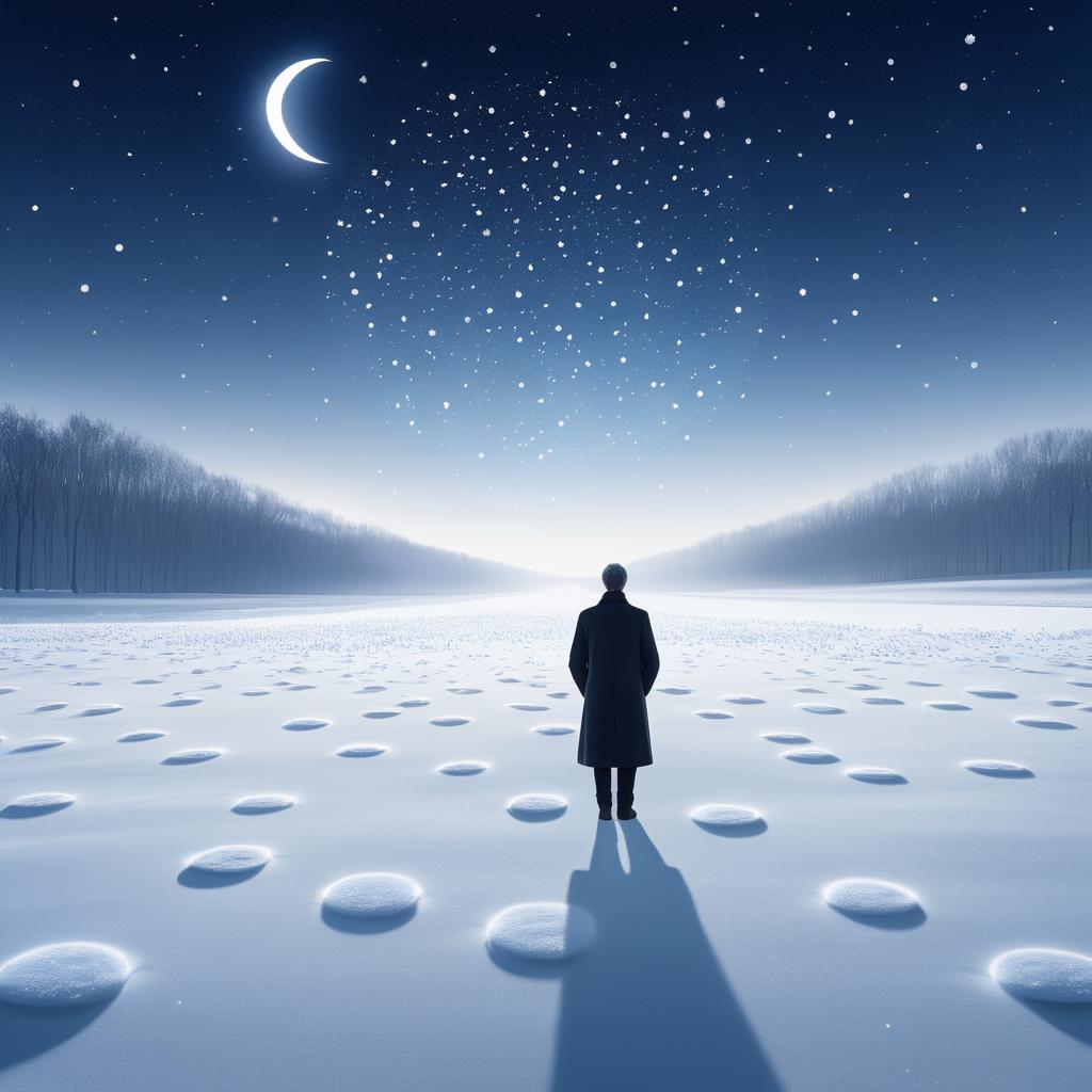 Man on Snowy Plain Under Moons