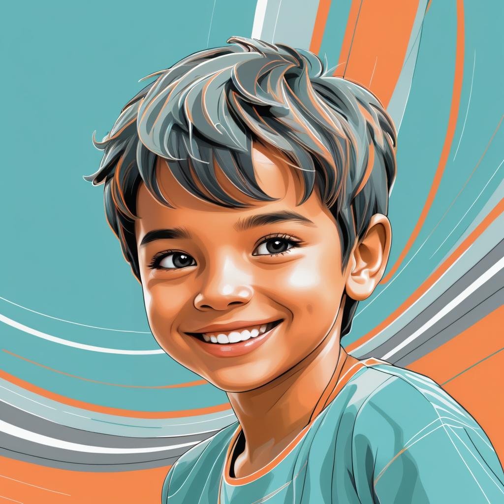 Playful Boy Portrait in Teal and Gray