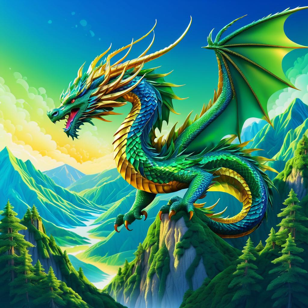 Majestic Dragon Soaring Over Mountains