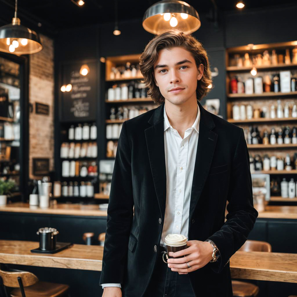 Chic Teen in Velvet Blazer at Coffee Shop