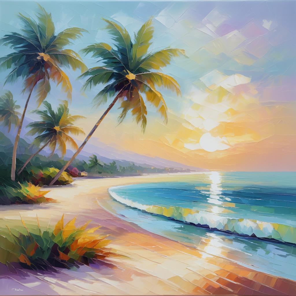 Tranquil Beach in Impressionist Style