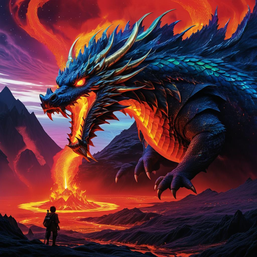 Iridescent Dragon in Volcanic Landscape