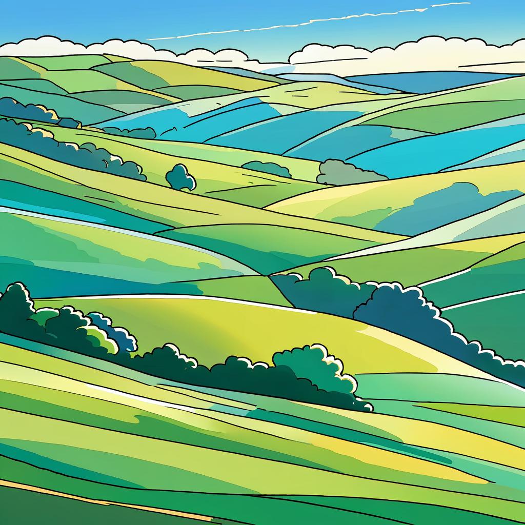 Vibrant Toon Rendering of Rolling Hills