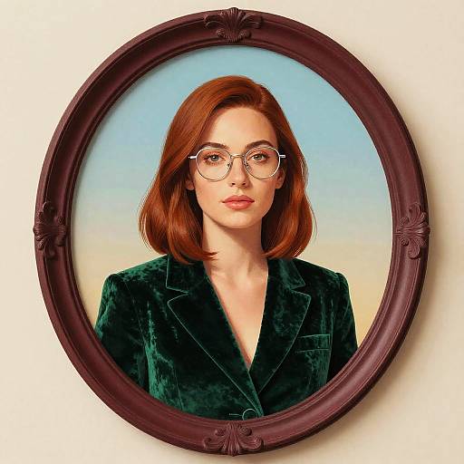 Stylized Portrait of Woman in Emerald Velvet Blazer