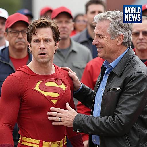 Surprised Superhero in a Crowded Scene