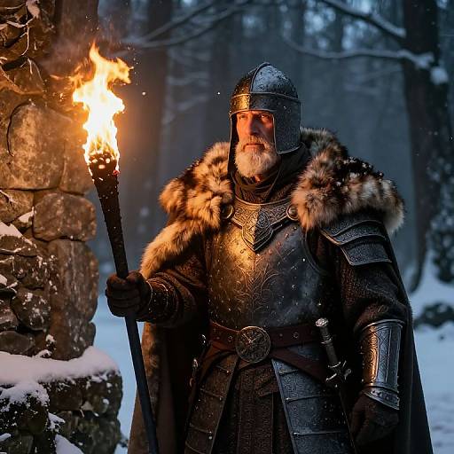 Elderly Warrior in Snowy Forest