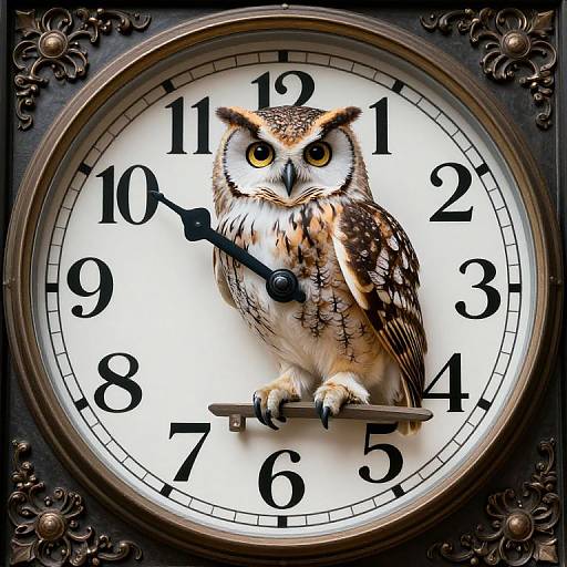 Owl Perched on Vintage Clock