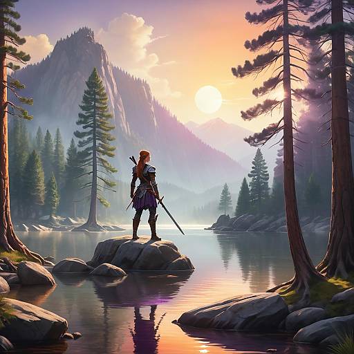 Serene Warrior Girl by the River