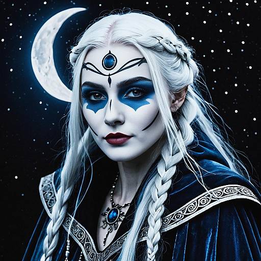 Mystical Moon Priestess in Midnight Cloak