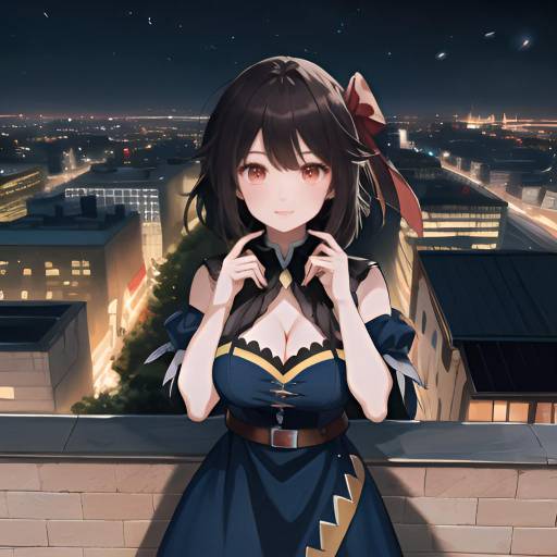 Aesthetic Nighttime Anime Girl Rooftop