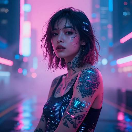 Cyberpunk Portrait with Glowing Tattoos