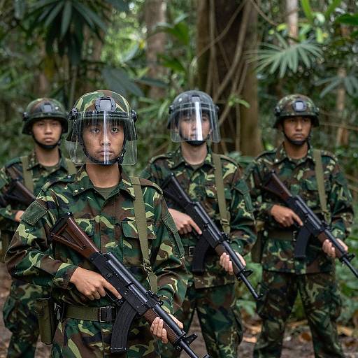Soldiers in Camouflage Gear in Jungle