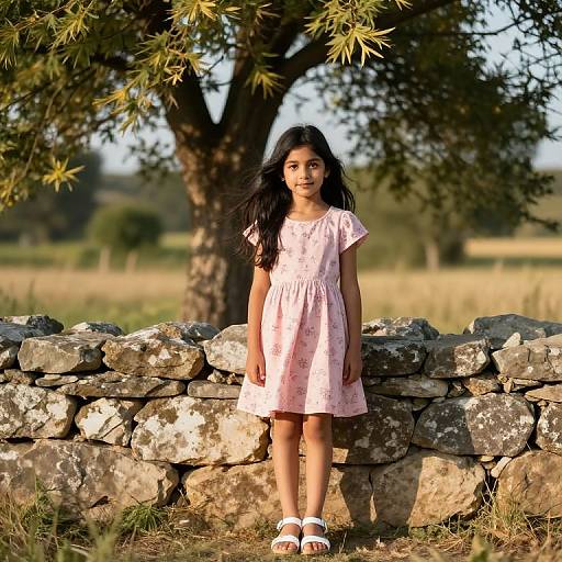 Young Girl in Floral Dress Outdoors