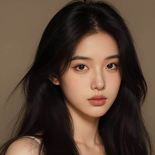 Realistic Portrait of Black Hair Girl