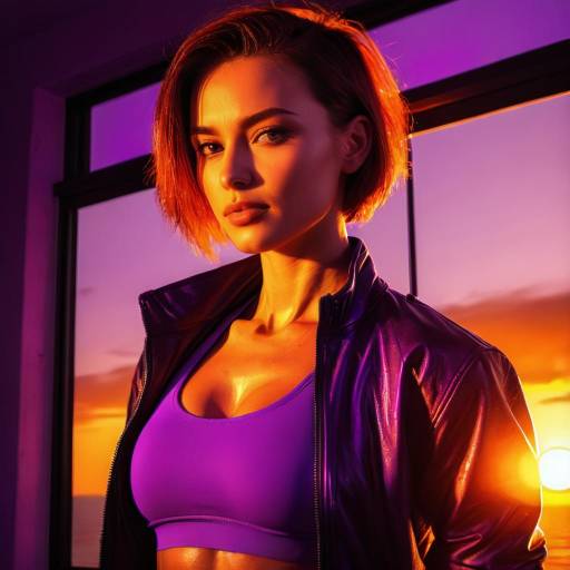 Woman in Purple Sportswear at Sunset