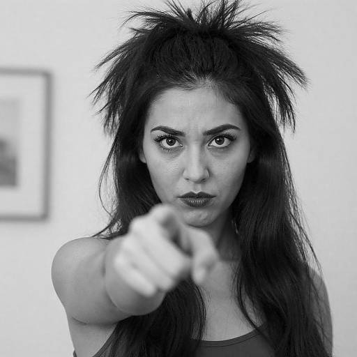 Intense Black-and-White Pointing Portrait with Hairpiece