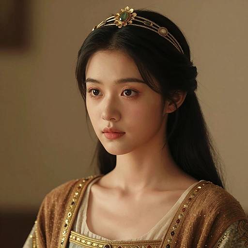 Young woman with golden headpiece in medieval style